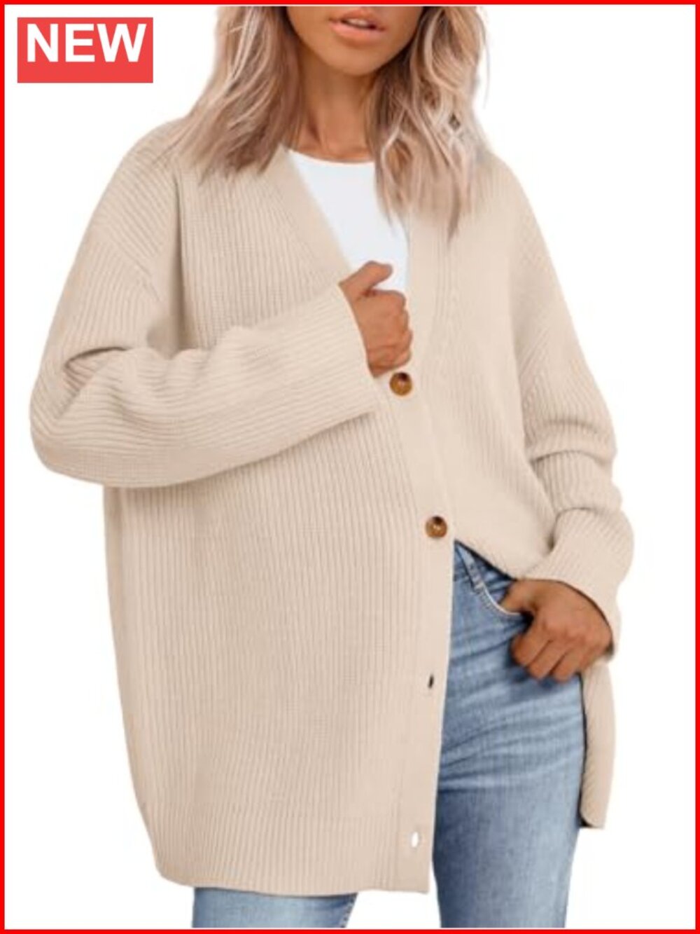 Oversized Chunky Knit Cardigan Sweater V Neck Long Sleeve